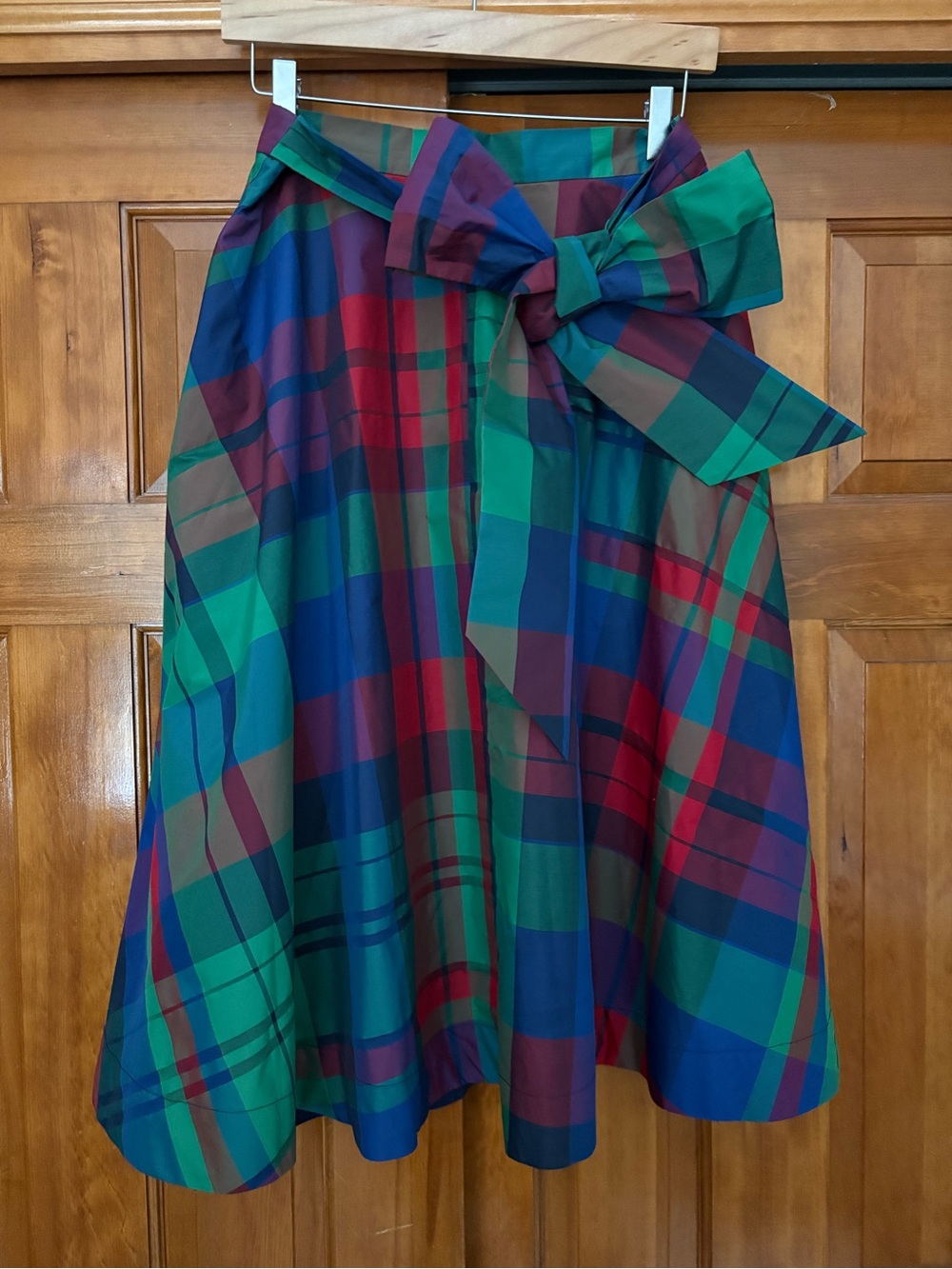 Anthropologie Maeve Sorbonne Plaid Taffeta Midi Skirt High Waisted US Size 8